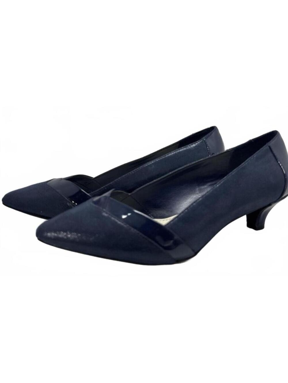 Anne Klein Navy Patent & Leather Kitten Heel Pumps - Classy & Comfy!